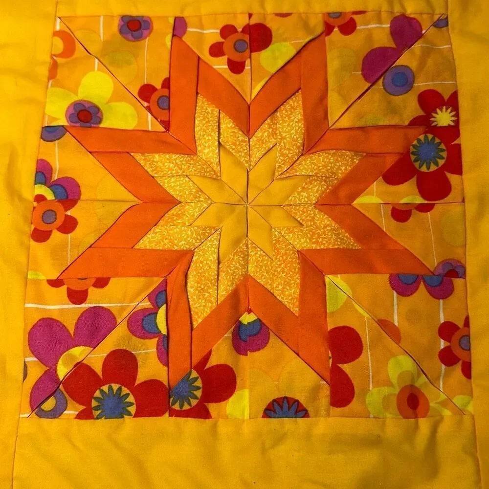 Handmade Orange Yellow Purple Quilted Throw Pillow Cover 13” x 13”‎